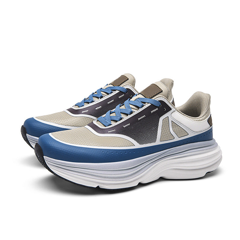 Color-blocked platform chunky sneakers for men, breathable, lightweight, non-slip casual running shoes.